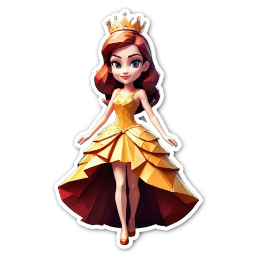 A girl with a crown on her head is standing in a yellow dress.