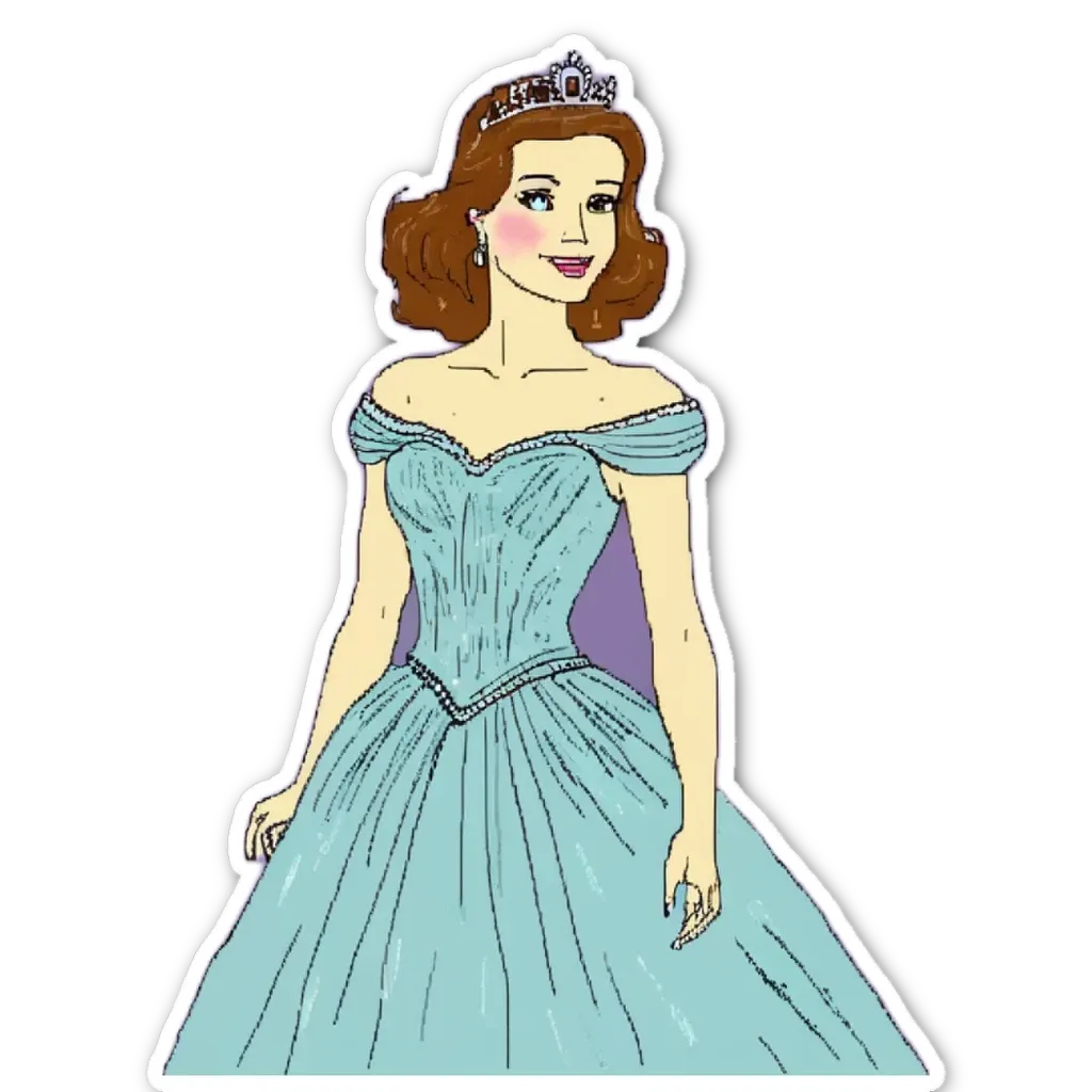 A cartoon drawing of a girl in a blue dress.