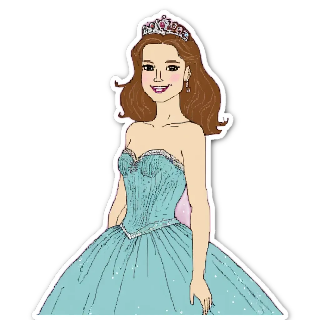 A cartoon drawing of a girl in a blue dress.