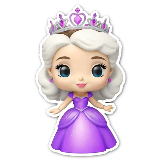 A purple princess cartoon character is standing on a black background.