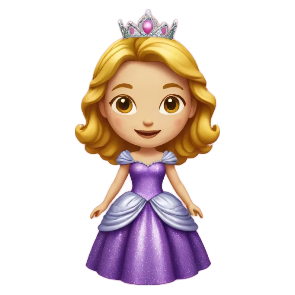 A cartoon image of a girl wearing a purple ballerina dress.