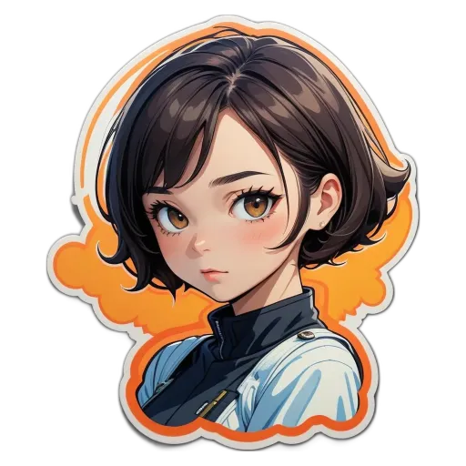 A sticker of a girl with a black and white outfit.