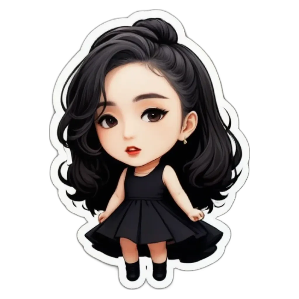 A cartoon girl wearing a black dress is printed on a black background.