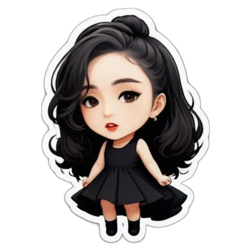 A cartoon girl wearing a black dress is printed on a black background.