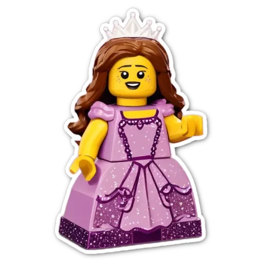 A purple lego girl with a crown on her head.