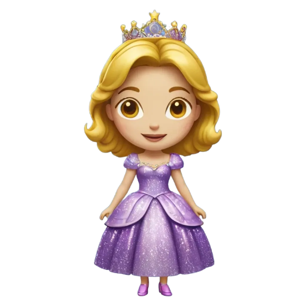 A cartoon image of a girl in a purple dress.