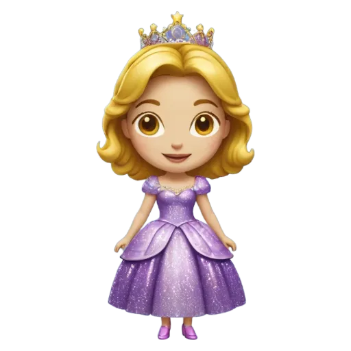 A cartoon image of a girl in a purple dress.