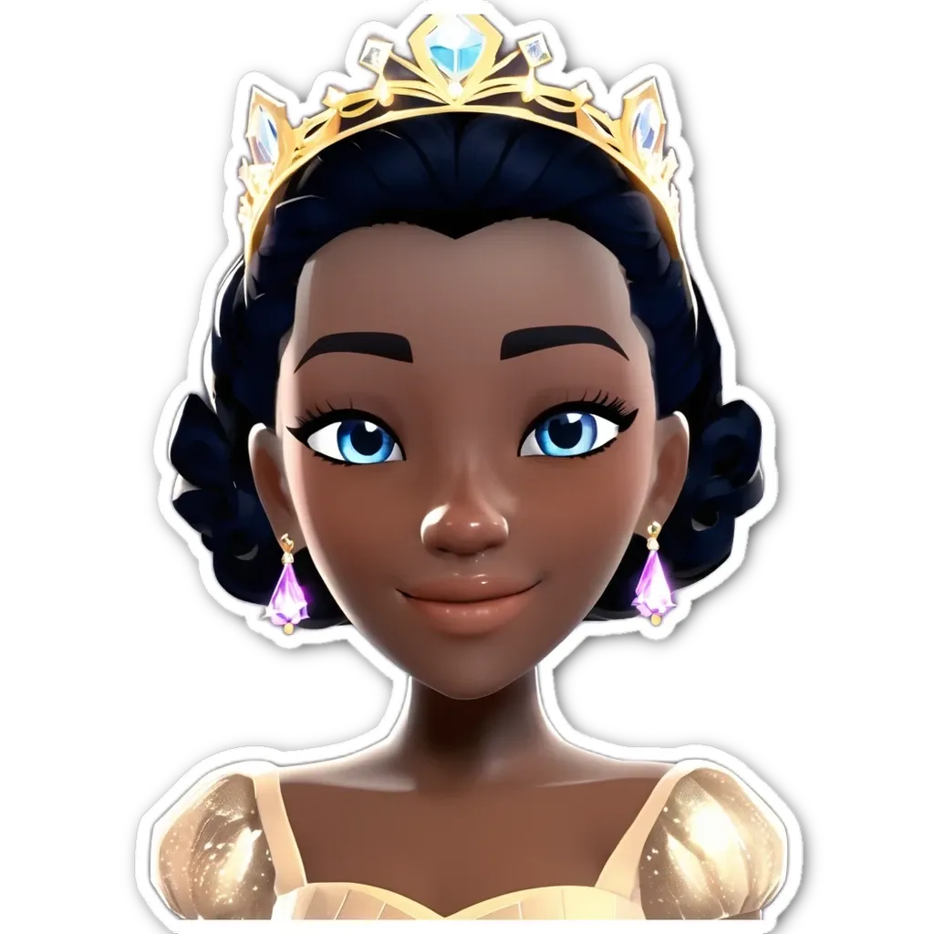 A sticker of a girl's face wearing a crown.