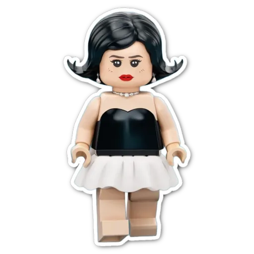 A lego girl with white skirt and black dress.