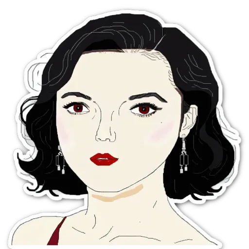 A woman with red lipstick and black hair.