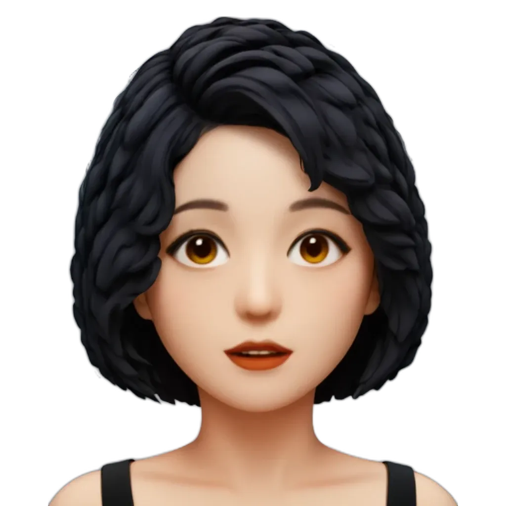 A black and white face of an apple character.