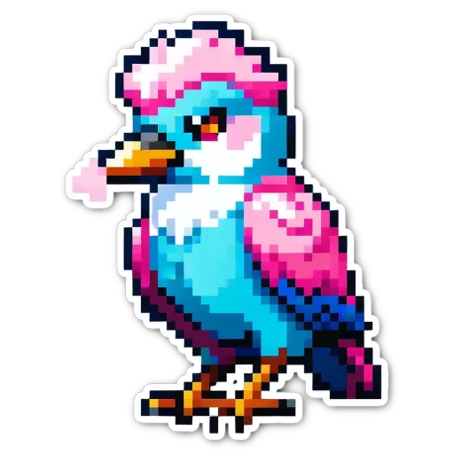 A bird that is colored blue and pink in a digital picture.