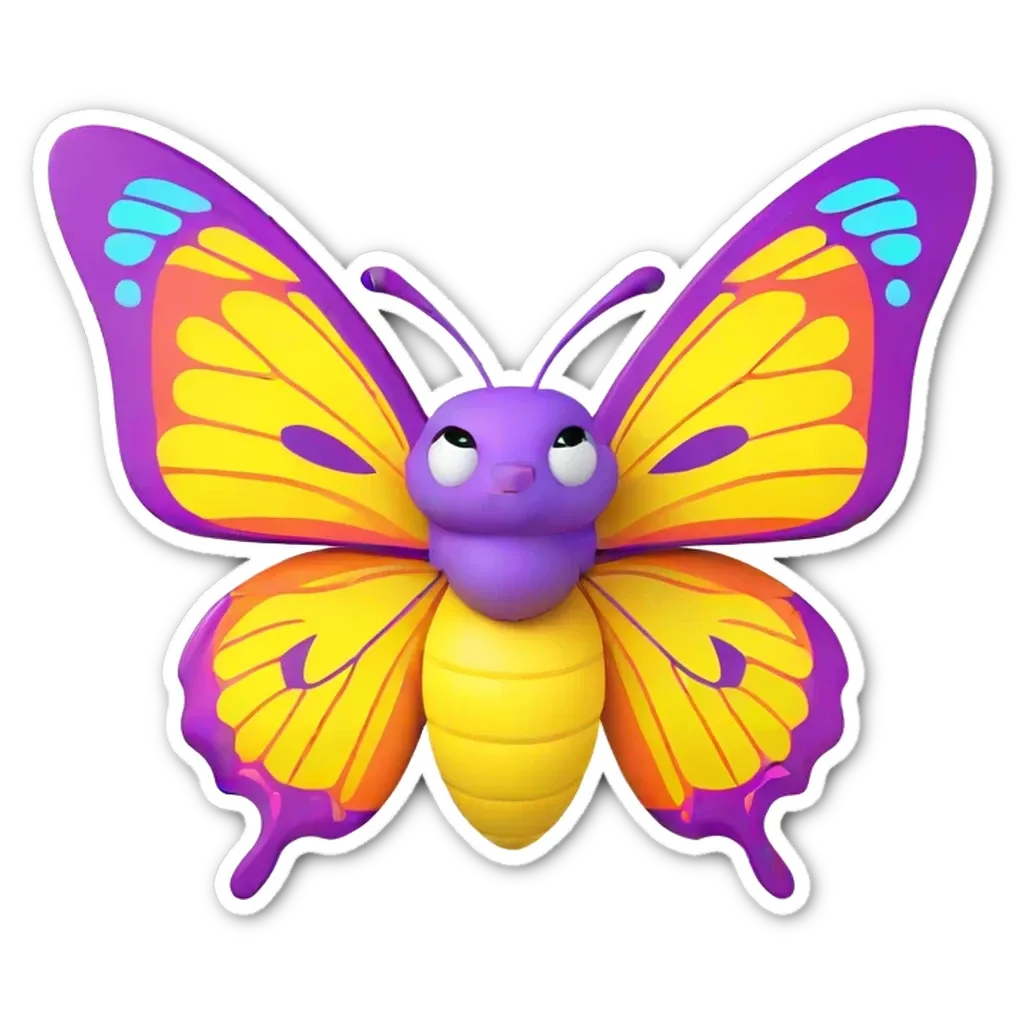 A sticker of a butterfly with yellow and blue wings.