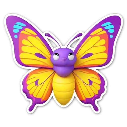 A sticker of a butterfly with yellow and blue wings.