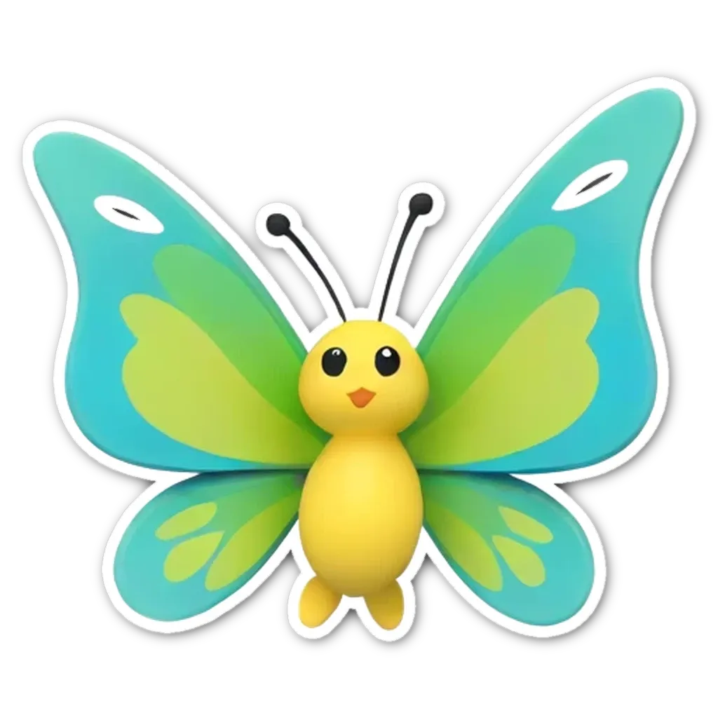 A green and yellow butterfly is sticker on a black background.