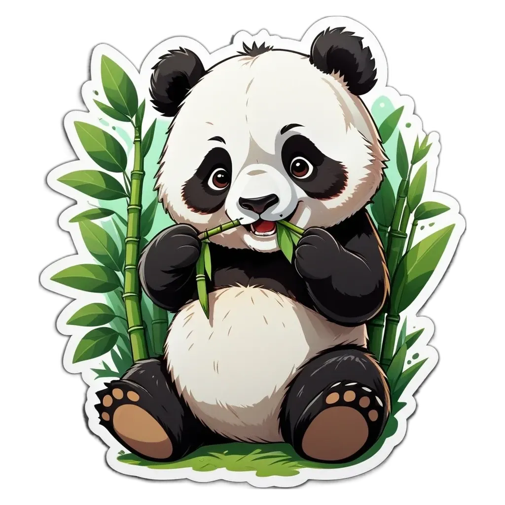 A panda bear eating a bamboo stick.