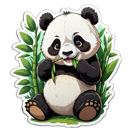 A panda bear eating a bamboo stick.