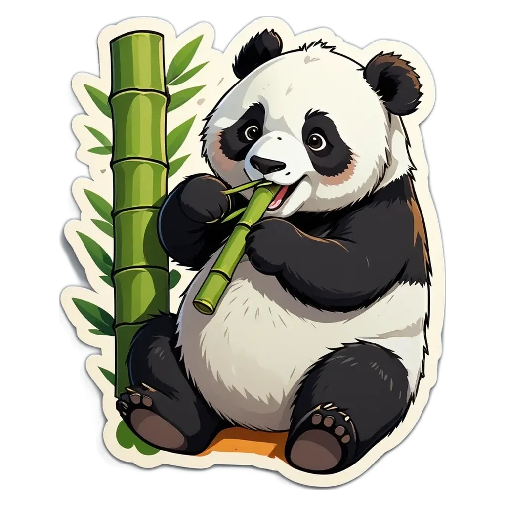 A panda bear eating a bamboo stick.