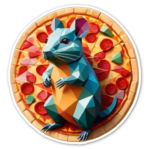 A Rat with a pizza slice in front of it.