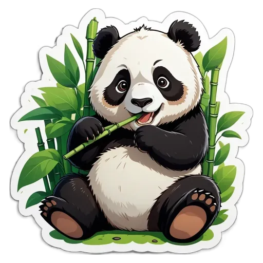 A panda bear holding a bamboo in its mouth.