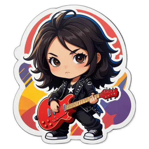 A girl playing the guitar is shown on a sticker.