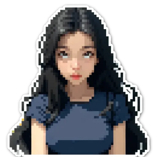 An image of a girl that is entirely made up of pixelated points.