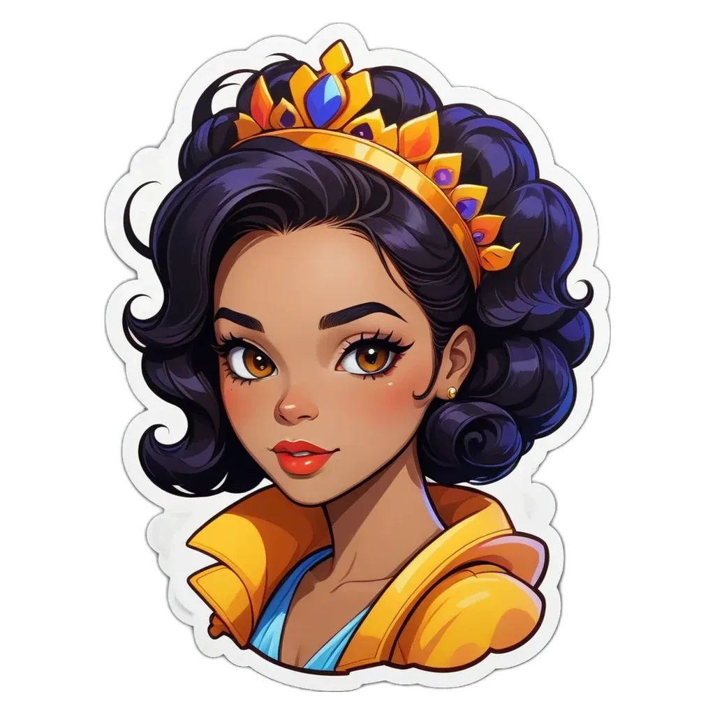 A princesses face sticker with a tiaras on it.