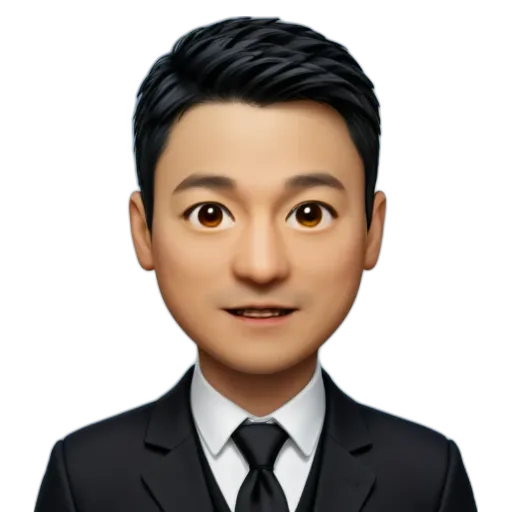 A black and white face with a black tie and a name tag.