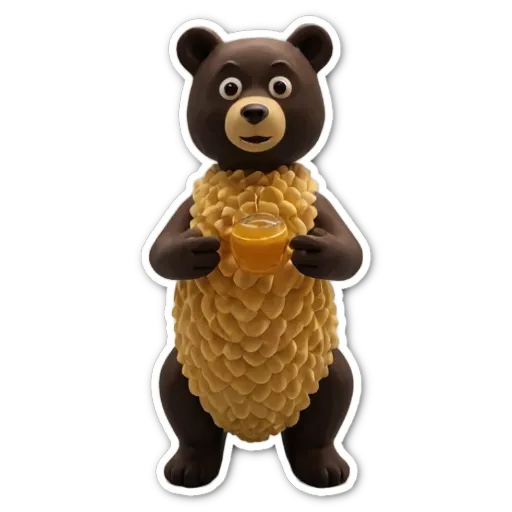 A sticker of a bear holding a jar of honey.