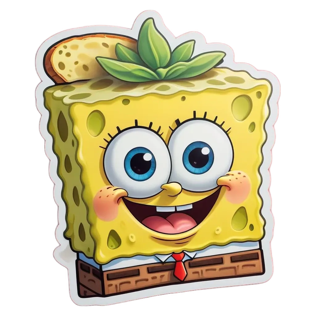 A Spongebob Squarepape with a plant on his head.