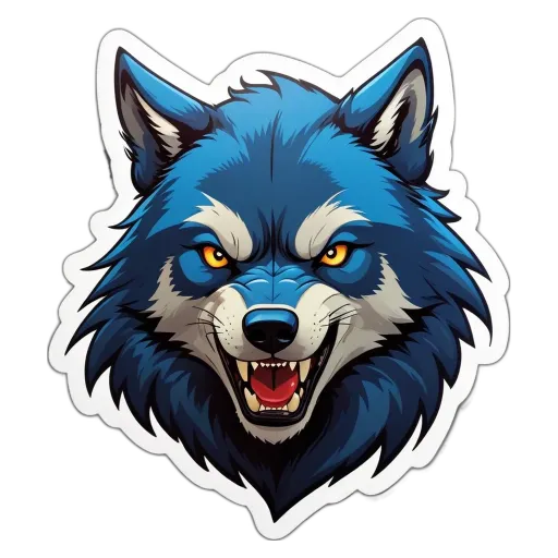 A cartoon depiction of a howling wolf with yellow teeth.