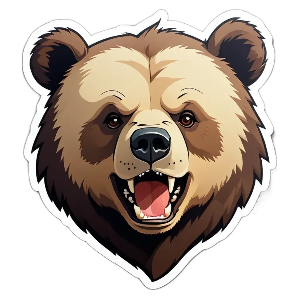 A sticker of a bear with its mouth open.