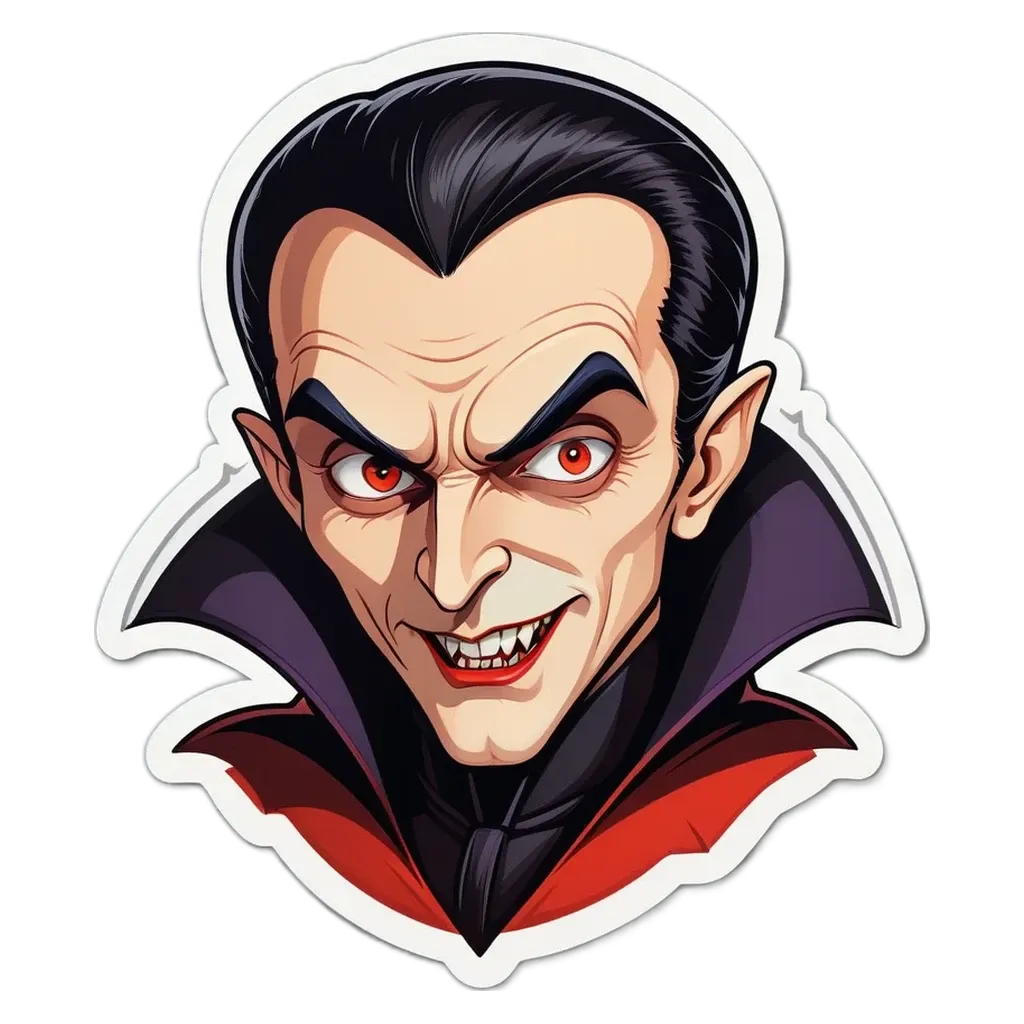 A sticker of a vampire with red eyes.