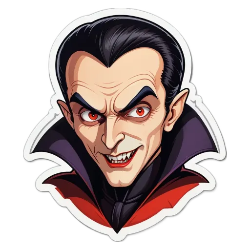 A sticker of a vampire with red eyes.