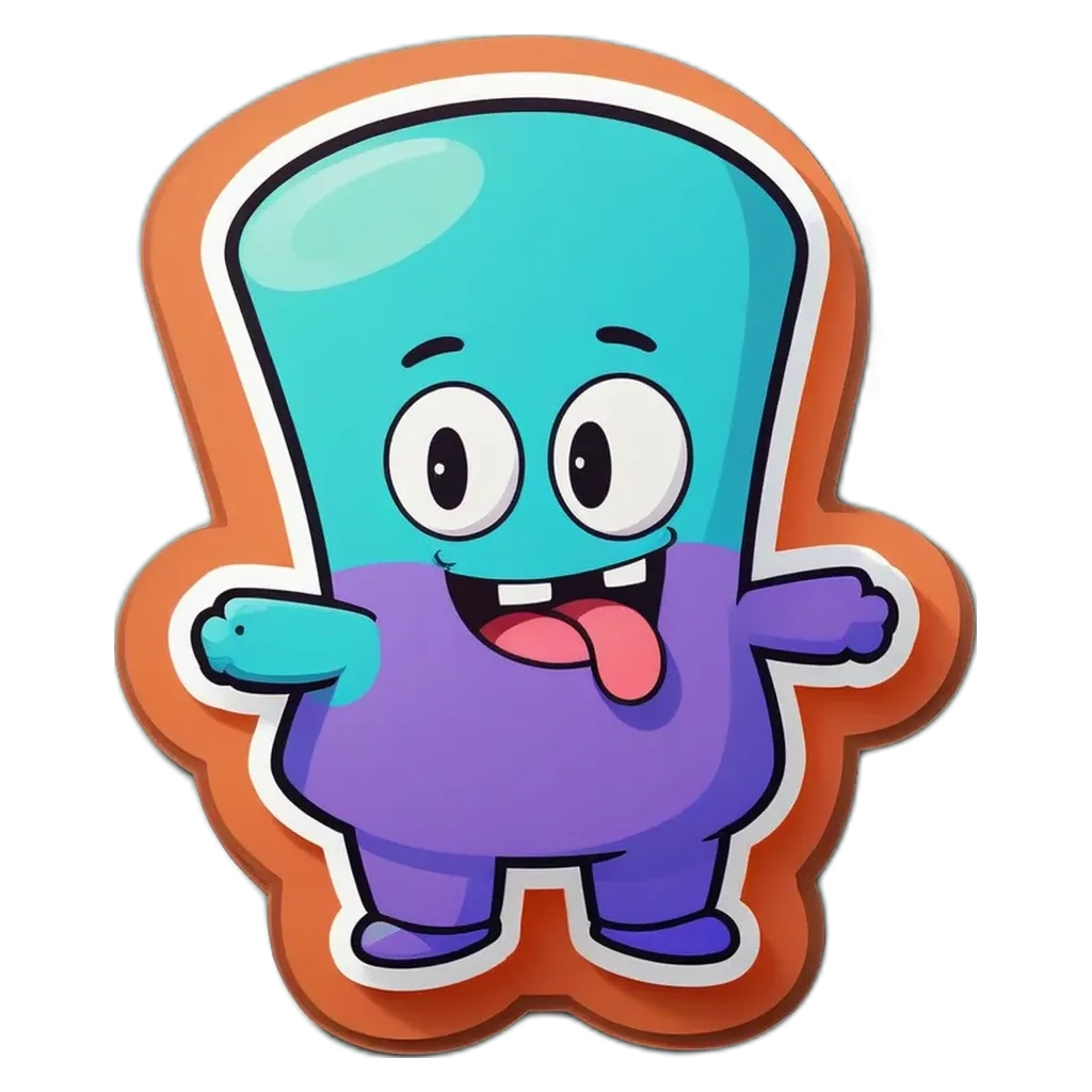 A cartoon character with blue and purple skin.