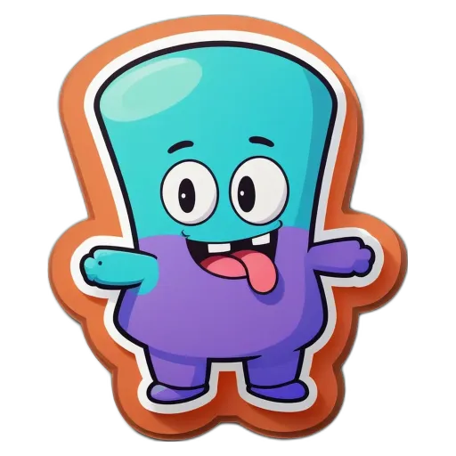 A cartoon character with blue and purple skin.
