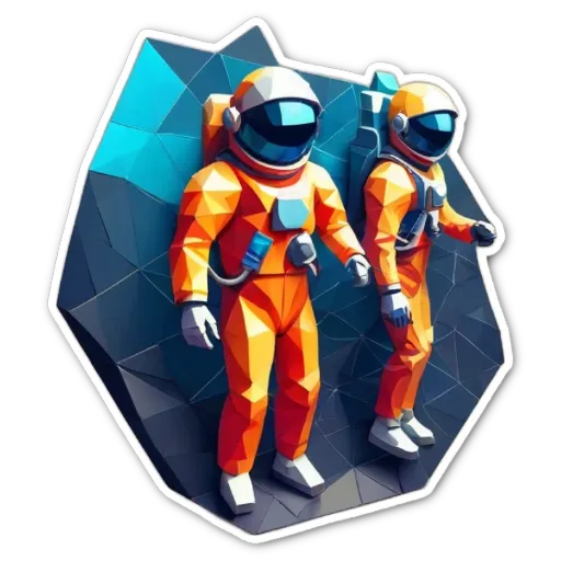 Two 3D printed humans in orange helmets stand next to each other.