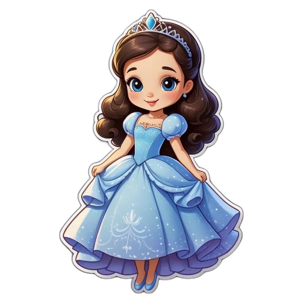 A cartoon drawing of a little girl in a blue ballerina dress.
