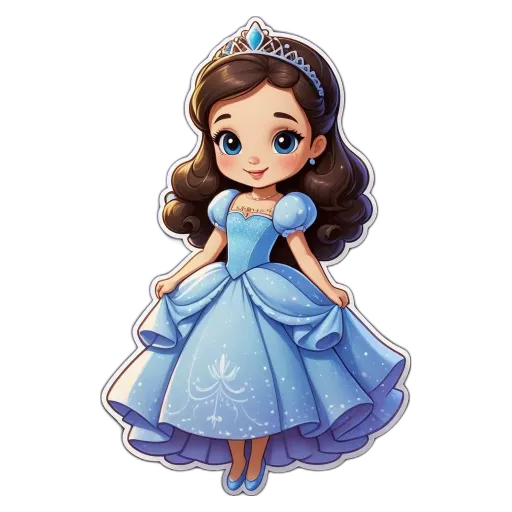 A cartoon drawing of a little girl in a blue ballerina dress.