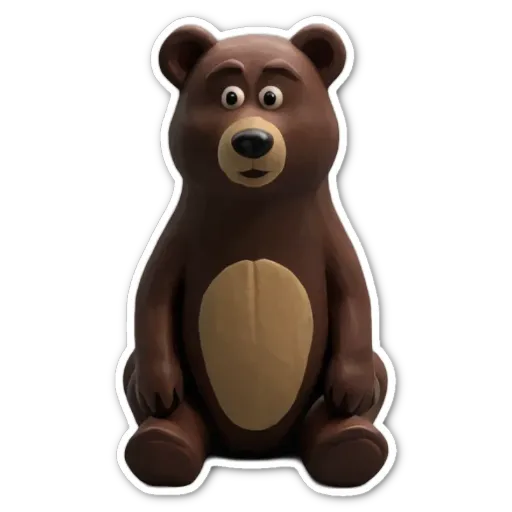 A sticker of a bear sitting that looks like it is surprised.