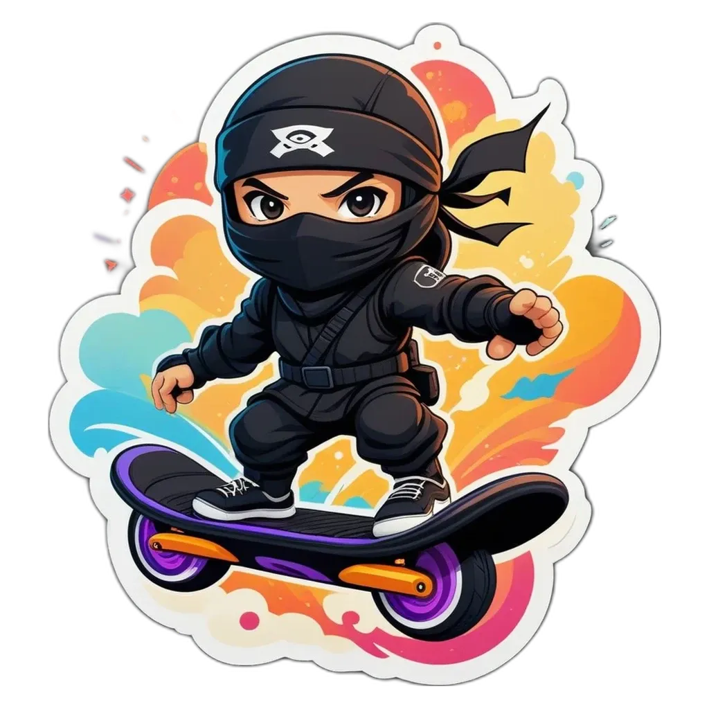 A cartoon image of a boy on a skateboard.