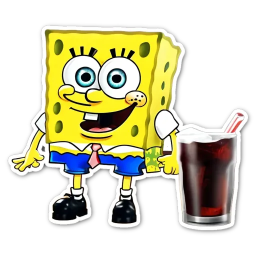 A soda and a cartoon character.