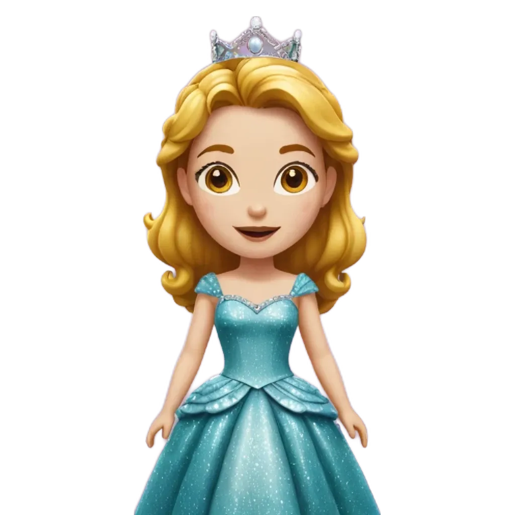 A cartoon image of a girl wearing a blue dress with a tiara.