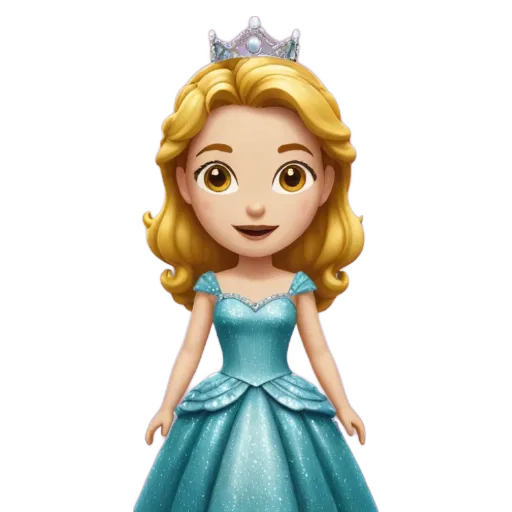 A cartoon image of a girl wearing a blue dress with a tiara.