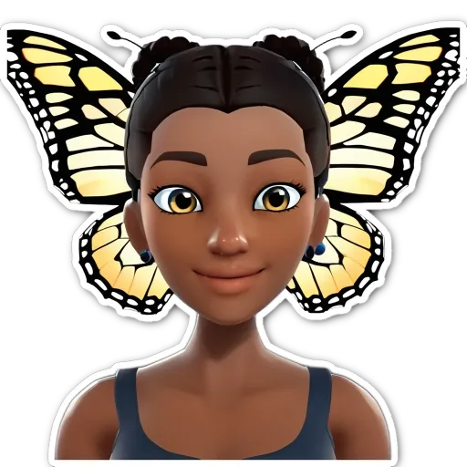 A sticker of a girl's face that has a butterfly on it.