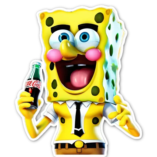 A cartoon image of spongebob holding a glass and wearing a tie and a shirt.