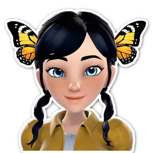 A sticker of a girl's face with butterfly ears.