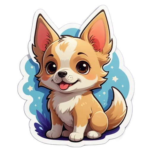 A cartoon dog with a tongue out is sitting on the floor.