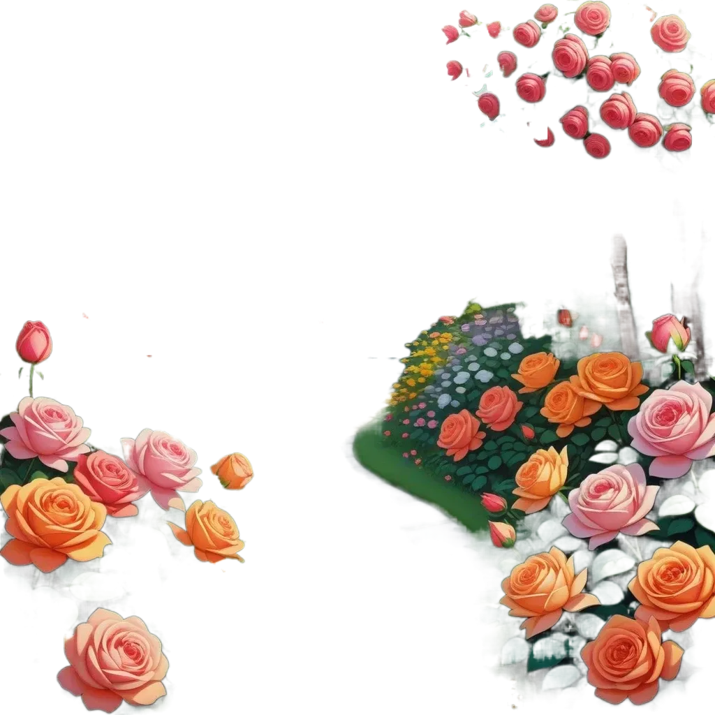 An artwork of a garden with a path that leads to a house.