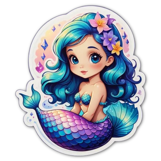 A sticker of a girl with a mermaid tail.